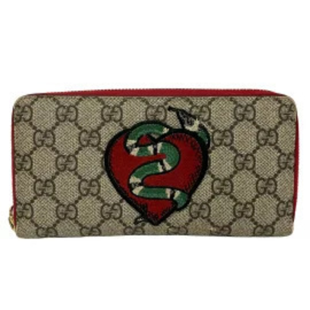 Gucci GG long wallet round zipper heart snake Beige Cream x red multi leather